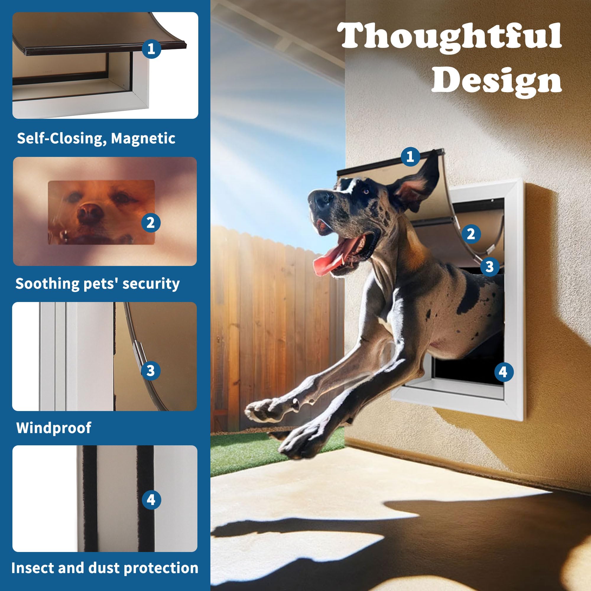 iPetba Heavy Duty Dog Door for Walls, Aluminum Frame with Double Flaps, Magnetic Seal, Telescoping Tunnel for Extreme Weather, Pet-Friendly Design