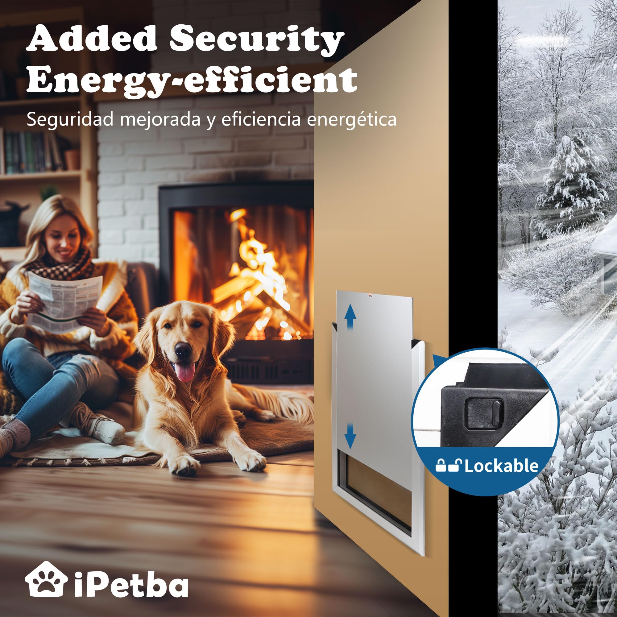 iPetba Heavy Duty Dog Door for Walls, Aluminum Frame with Double Flaps, Magnetic Seal, Telescoping Tunnel for Extreme Weather, Pet-Friendly Design